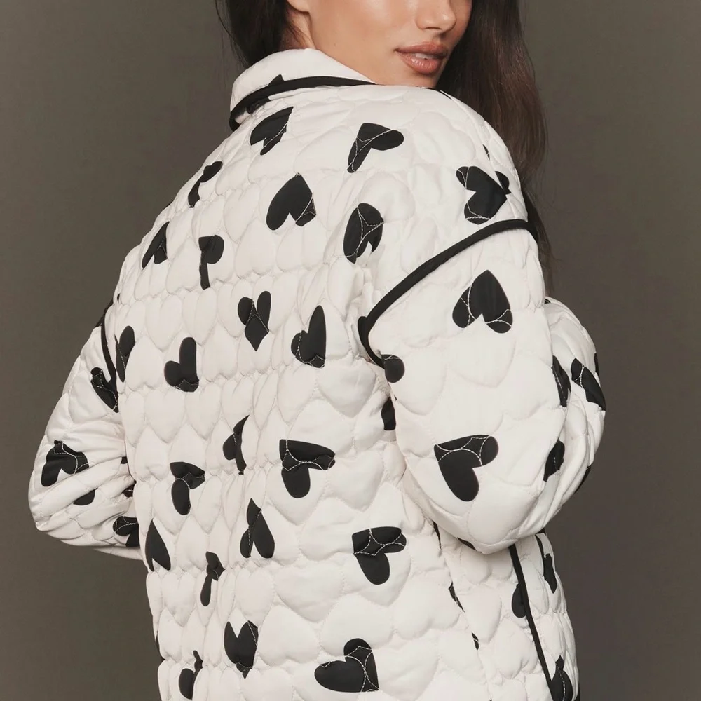 NWT Anthropologie Beach Riot Black and White Heart Puffer Jacket - Picture 3 of 4